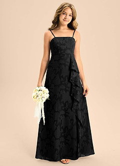 Azazie Kaylee Junior Vestido de Negro de Devorado Floral de Corte en A con Con cinturón image4