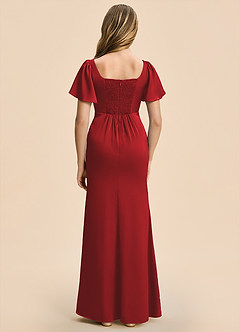 Azazie Chace Junior Pomegranate Sheath Stretch Satin Dress image2