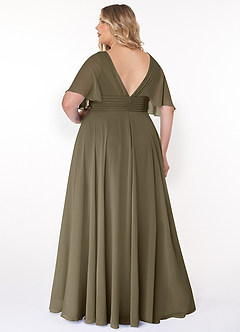 Azazie Pamela Brautjungfernkleider A-Linie V-Hals Gefaltet Chiffon Kleid Weidengrün image7