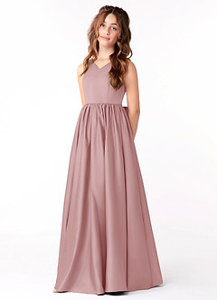 Azazie Hathaway Junior Dusty Rose A-Line Bow Matte Satin Dress image3