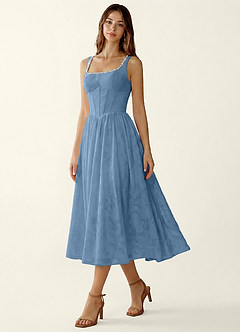 Ottavia Steel Blue Jacquard Midi A-line Graduation Dress image4