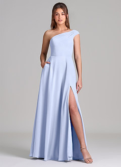 Azazie Melanie 신부 들러리 드레스 A라인 오프 더 숄더 쉬폰 바닥 길이 드레스 image1