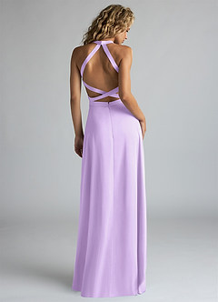 Azazie Clarice Bridesmaid Dresses Lilac A-Line High Neck Stretch Satin Dress image3