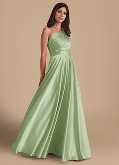 Azazie Charlize Bridesmaid Dresses Dusty Sage A-Line One Shoulder Metallic Satin Dress image4