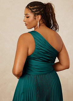 Christian Siriano Bridal for Azazie 1008 Bridesmaid Dresses Peacock A-Line One Shoulder Stretch Satin Dress image15