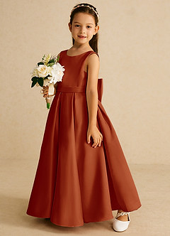 Azazie Pipsy Flower Girl Dresses Paprika A-Line Bow Matte Satin Dress image2