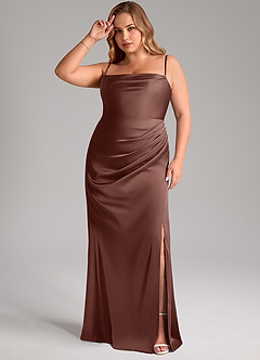Azazie Leonis Bridesmaid Dresses Espresso Mermaid Pleated Stretch Satin Convertible Dress image11