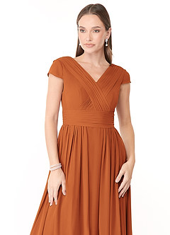 Azazie Organa Robes de demoiselle d'honneur Robe Trapèze en Mousseline de soie Plissée Cannelle image5
