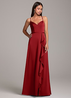 Azazie Naeem Bridesmaid Dresses Pomegranate A-Line Stretch Satin Dress image5