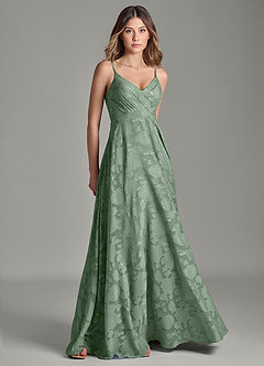 Azazie Amani Bridesmaid Dresses Matcha A-Line Pleated Floral Burnout Dress image1