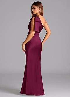 Azazie Yuanna Bridesmaid Dresses Red Plum Mermaid One Shoulder Stretch Satin Dress image6