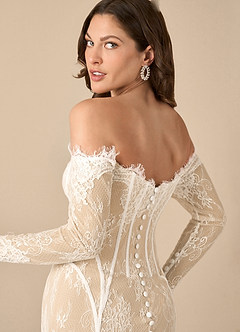 Azazie Katherine Vestidos de novia Vestido de Blanco Diamante Champán de Tul de Corte Sirena con Vestidos sin tirantes image11
