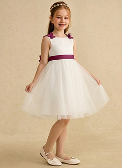 Azazie Lona Jurken voor bloemenmeisjes A-Lijn Jurk van Mat Satijn Boog Ivoor Moerbei image1