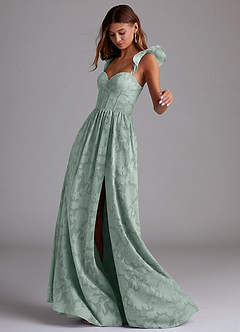 Azazie Denisse Bridesmaid Dresses Agave A-Line Ruched Floral Burnout Dress image2