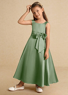 Azazie Lindy Flower Girl Dresses Matcha A-Line Pleated Matte Satin Dress image4