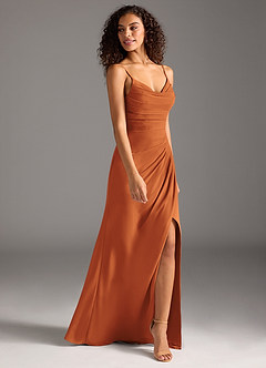 Azazie Deandra Bridesmaid Dresses Cinnamon Mermaid Pleated Chiffon Dress image4