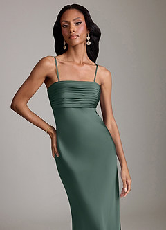 Azazie Saylor Vestidos de damas de honor Vestido de Musgo Marino de Satén Elástico de Corte Sirena con Sin tirantes image3