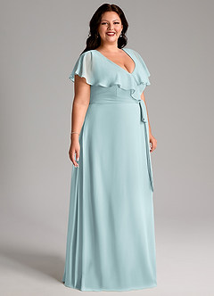 Azazie Lainey Bridesmaid Dresses Mist A-Line with Pockets Chiffon Dress image4