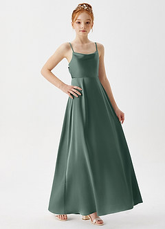 Azazie Shale Junior Sea Moss A-Line Stretch Satin Dress image6