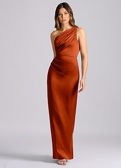 Azazie Akilah Bridesmaid Dresses Paprika Mermaid One Shoulder Stretch Satin Dress image4