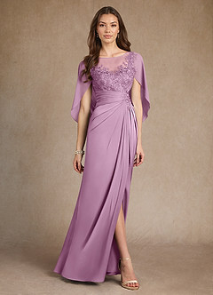 Azazie Hera Mother of the Bride Dresses Wisteria A-Line Lace Stretch Satin Dress image4