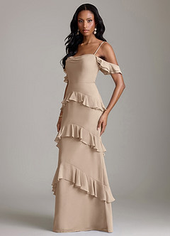 Azazie Chayla Vestidos de damas de honor Vestido de Gris Pardo de Gasa de Corte Recto con Vestidos sin tirantes image5