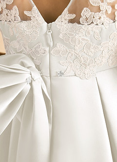 Azazie Amari Flower Girl Dresses Ivory A-Line Lace Matte Satin Dress image5