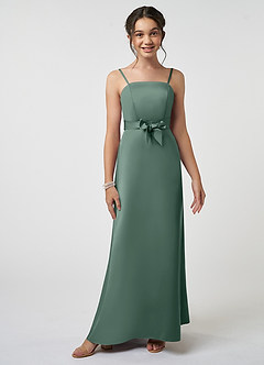 Azazie Anina Junior Robe Trapèze en Satin extensible Arc Eucalyptus image1