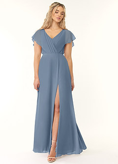 Azazie Rylee Bridesmaid Dresses Dusty Blue A-Line Pleated Chiffon Dress image1