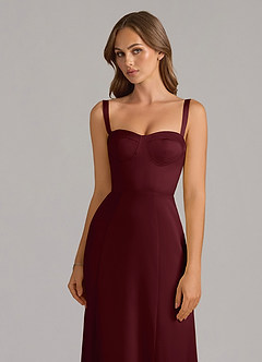 Azazie Amaris Bridesmaid Dresses Cabernet A-Line Corset Stretch Satin Dress image5