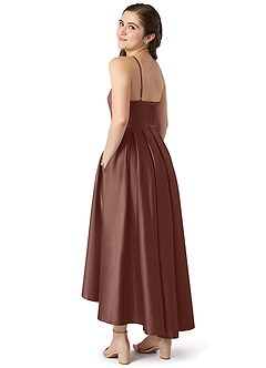 Azazie Jemima Junior A-Linie mit Taschen Stretch-Satin Kleid Espresso image5
