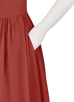 Azazie Molly Junior Robe Trapèze en Mousseline de soie Plissée Terracotta image10