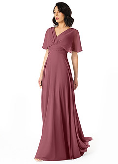 Azazie Pamela Bridesmaid Dresses Desert Rose A-Line V-Neck Pleated Chiffon Dress image3