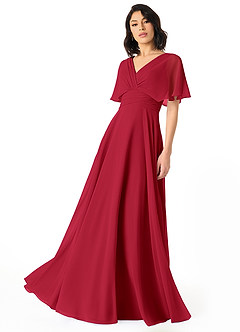 Azazie Pamela Bridesmaid Dresses Scarlet A-Line V-Neck Pleated Chiffon Dress image1