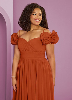Barbie ♥ Azazie Jurken voor bruidsmeisjes Converteerbaar Jurk van Chiffon met A-Lijn Off the Shoulder Verbrande Sinaasappel image9