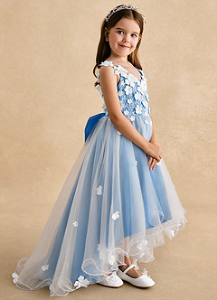 Azazie Celia Flower Girl Dresses Blue Jay A-Line Lace Tulle Dress image3