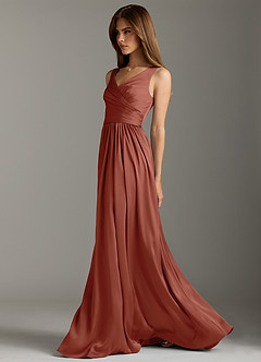 Azazie Keyla Bridesmaid Dresses Auburn A-Line Pleated Stretch Satin Dress image7