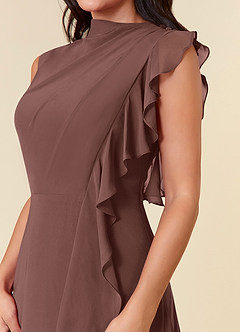 Azazie Narine Vestidos para mãe da noiva Vestido Café Expresso de Chiffon de Linha A com Plissado image5