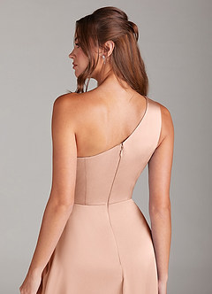 Azazie Brooke Brautjungfernkleider A-Linie One-Shoulder Stretch-Satin Kleid Roségold image2