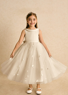 Azazie Angel vestidos de niña de las flores Vestido de Champán de Tul de Princesa con Lazo image3