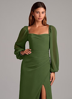 Azazie Brixley Brautjungfernkleider Meerjungfrau-Linie Langarm Chiffon Kleid Olivgrün image7