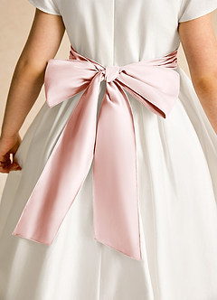 Azazie Deary Robe Demoiselle D'honneur Fillette Robe Trapèze en Coton Arc Ivoire Rose Rougissant image8