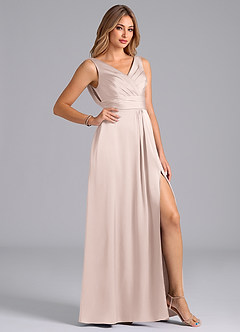Azazie Karina Bridesmaid Dresses Blushing Pink A-Line Pleated Stretch Satin Dress image5