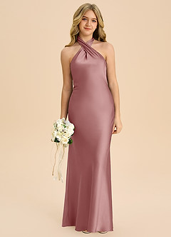 Azazie Chickie Junior Robe Fourreau en Satin extensible Plissée Rose Poussiéreuse image3