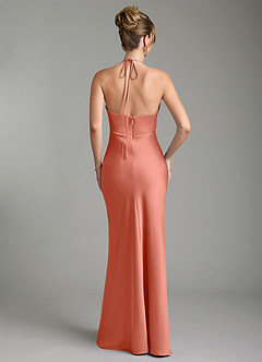 Azazie Camille Bridesmaid Dresses Salmon Pink Sheath Side Slit Stretch Satin Dress image5