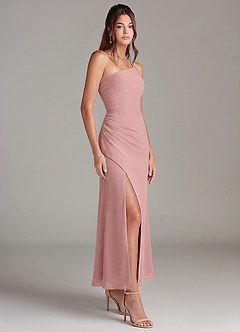 Azazie Eren 신부 들러리 드레스 인어 한쪽 어깨 쉬폰 발목 길이 드레스 image4