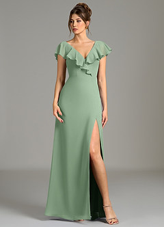 Azazie Kimmy Bridesmaid Dresses Matcha A-Line Ruched Chiffon Dress image1
