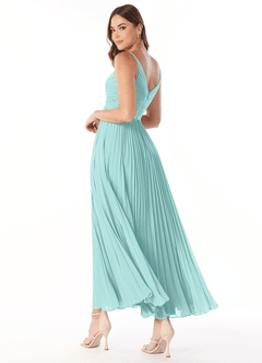 Azazie Raychelle Bridesmaid Dresses Aqua A-Line V-Neck Chiffon Dress image4