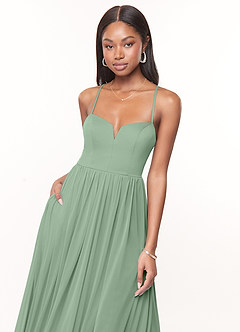 Azazie Marsol Bridesmaid Dresses Matcha A-Line Corset Mesh Dress image5