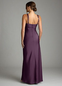 Azazie Ellia Vestidos de damas de honor Vestido de Ciruela de Satén Elástico de Corte Recto con Lazo image5